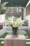 10 white artificial Anterina flowers in Lumaire glass vase Egypt