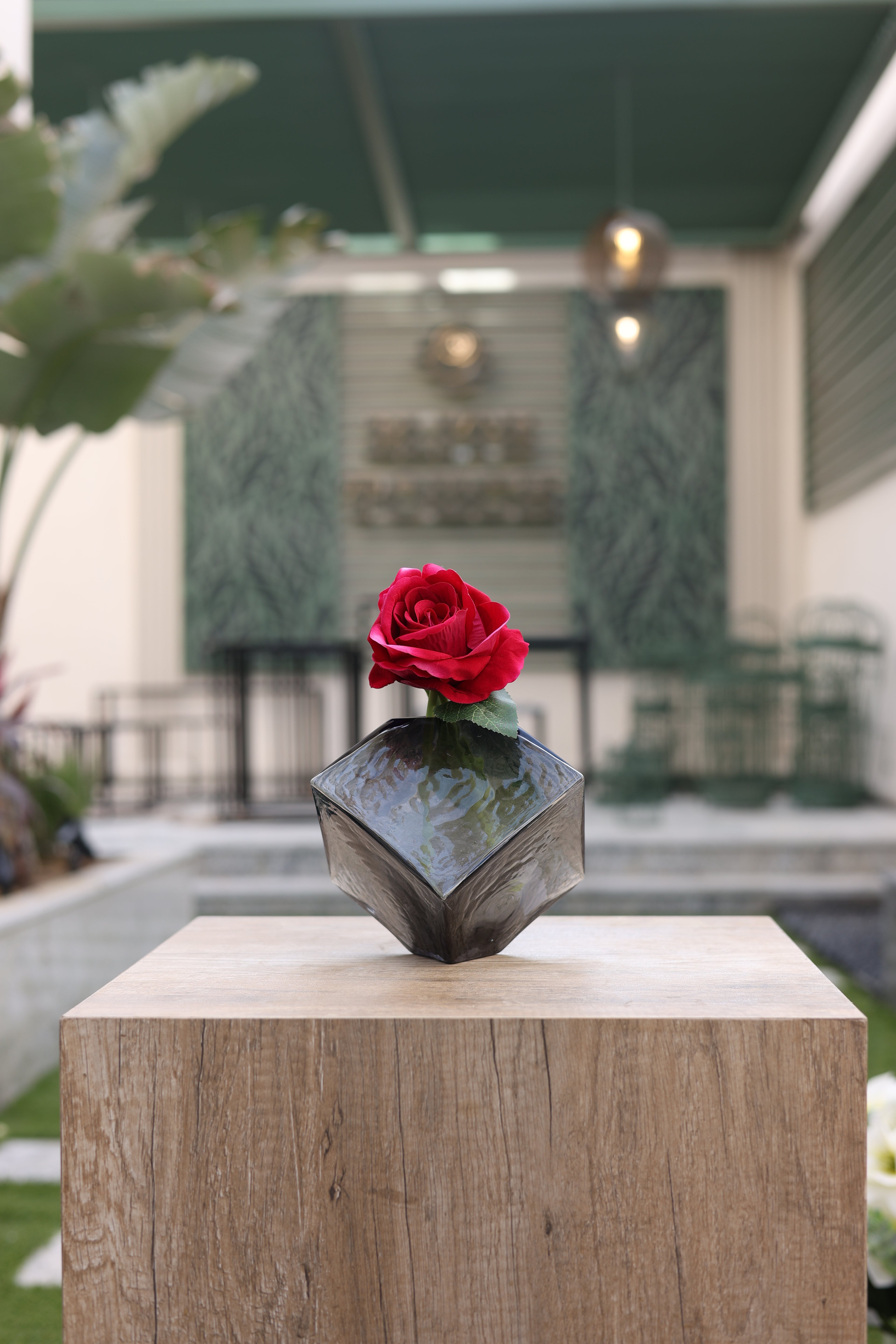 red artificial roses in black vase Egypt