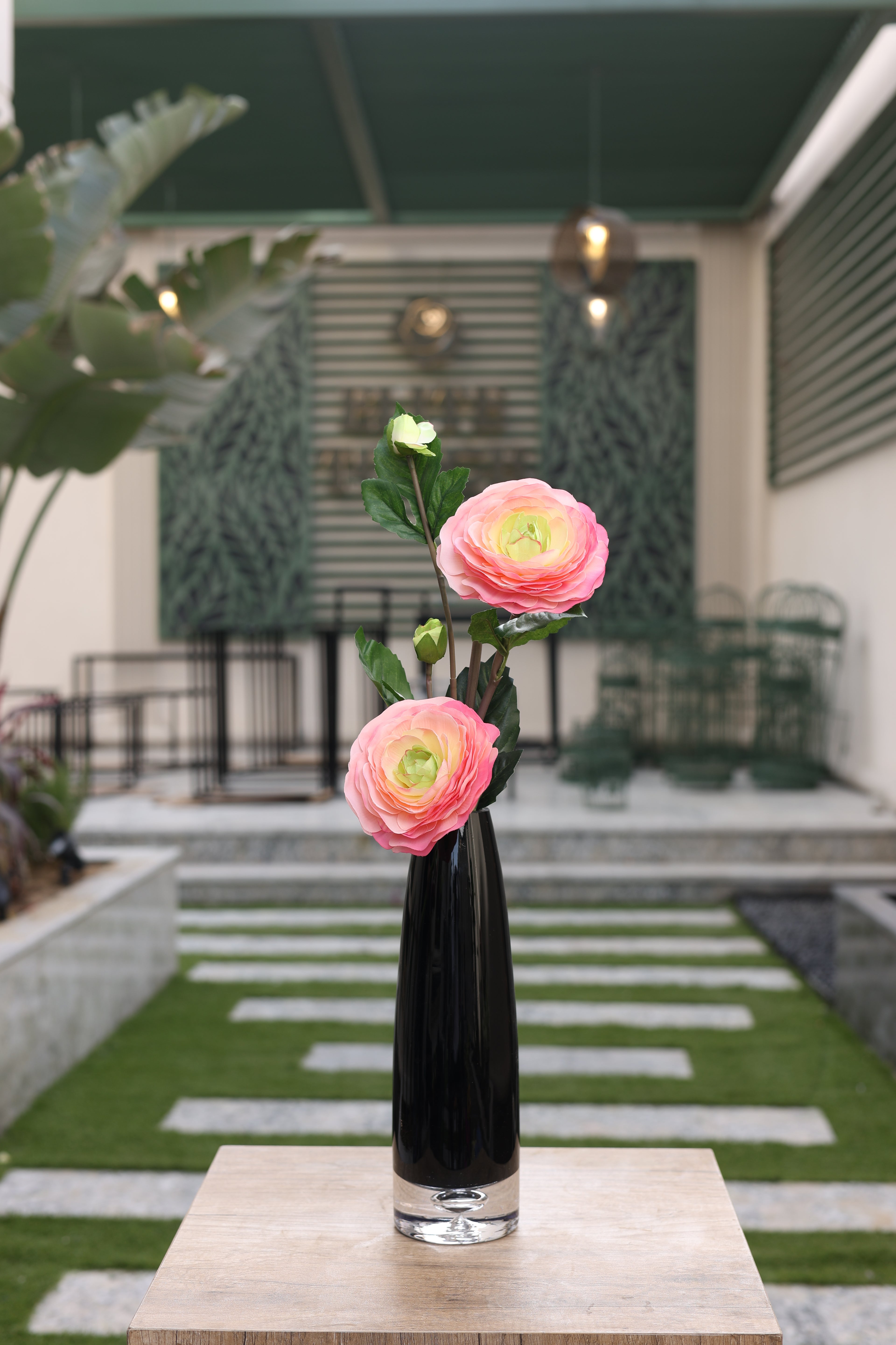 pink artificial ranunculus 2 stem in glass vase Egypt