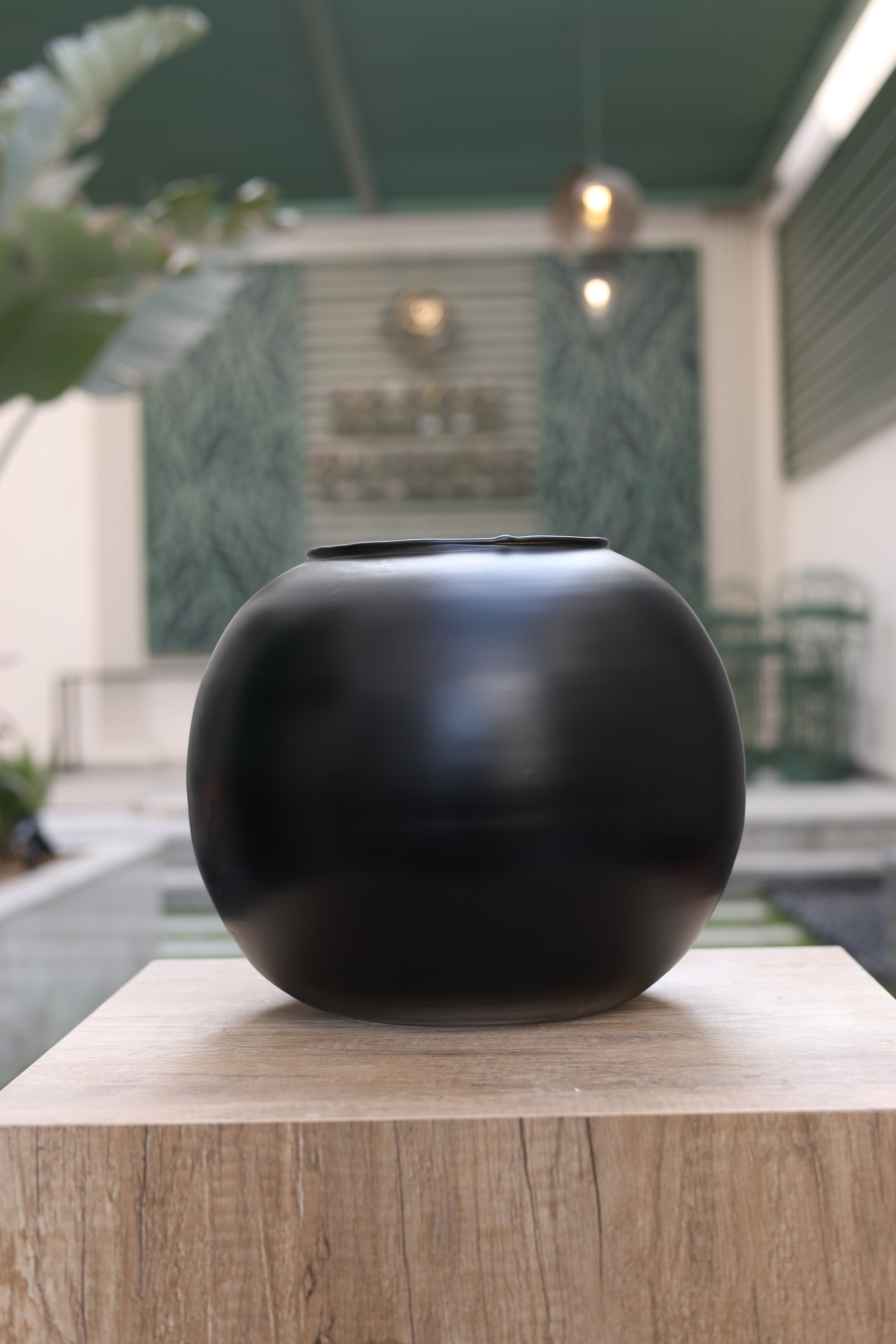 large minimalist circular black vase Egypt