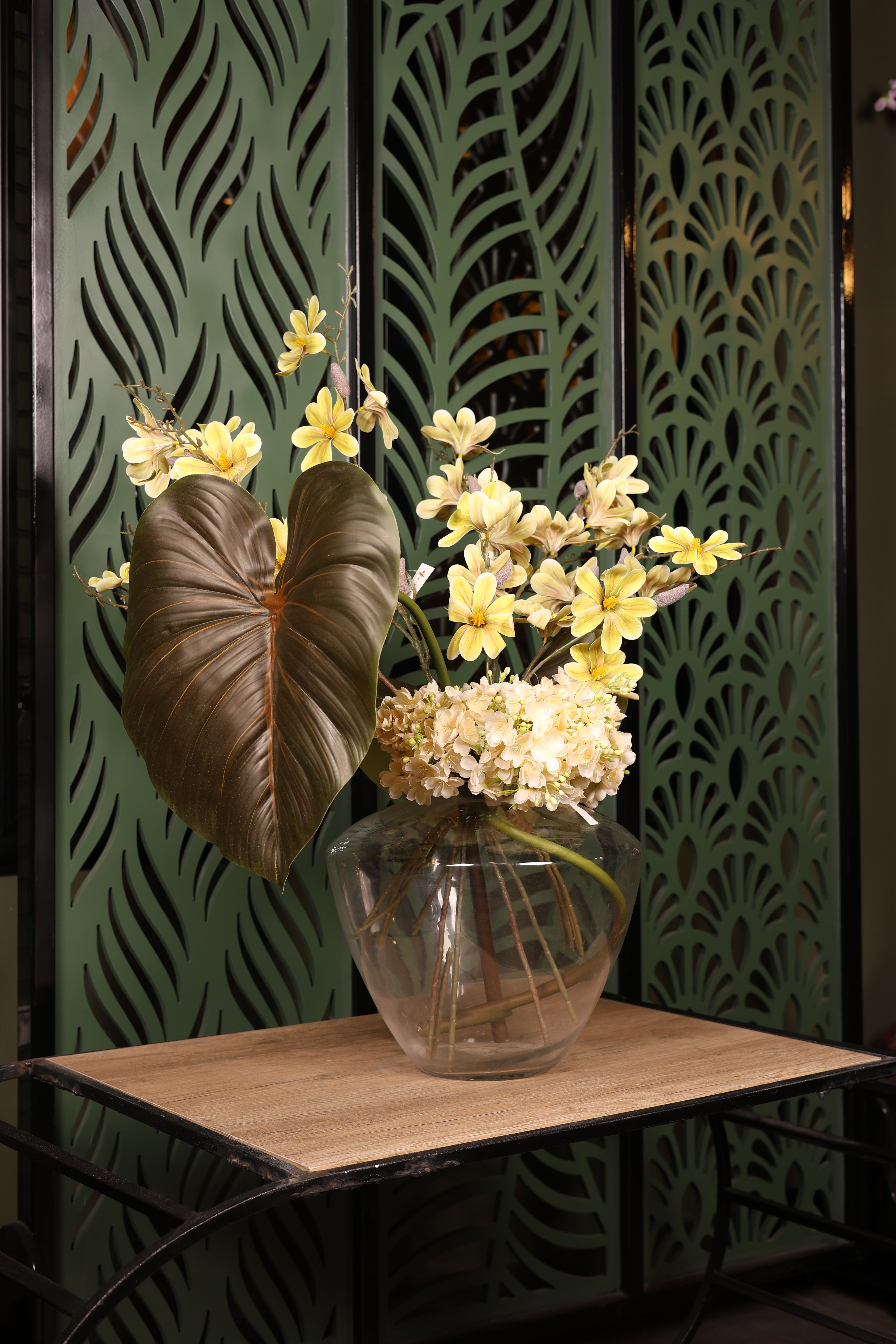 premium artificial Ortancia and baby orchid in glass vase Egypt